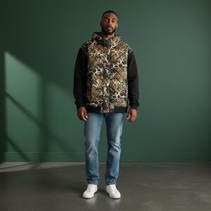 Men's Camouflage and Black Hooded Jacket